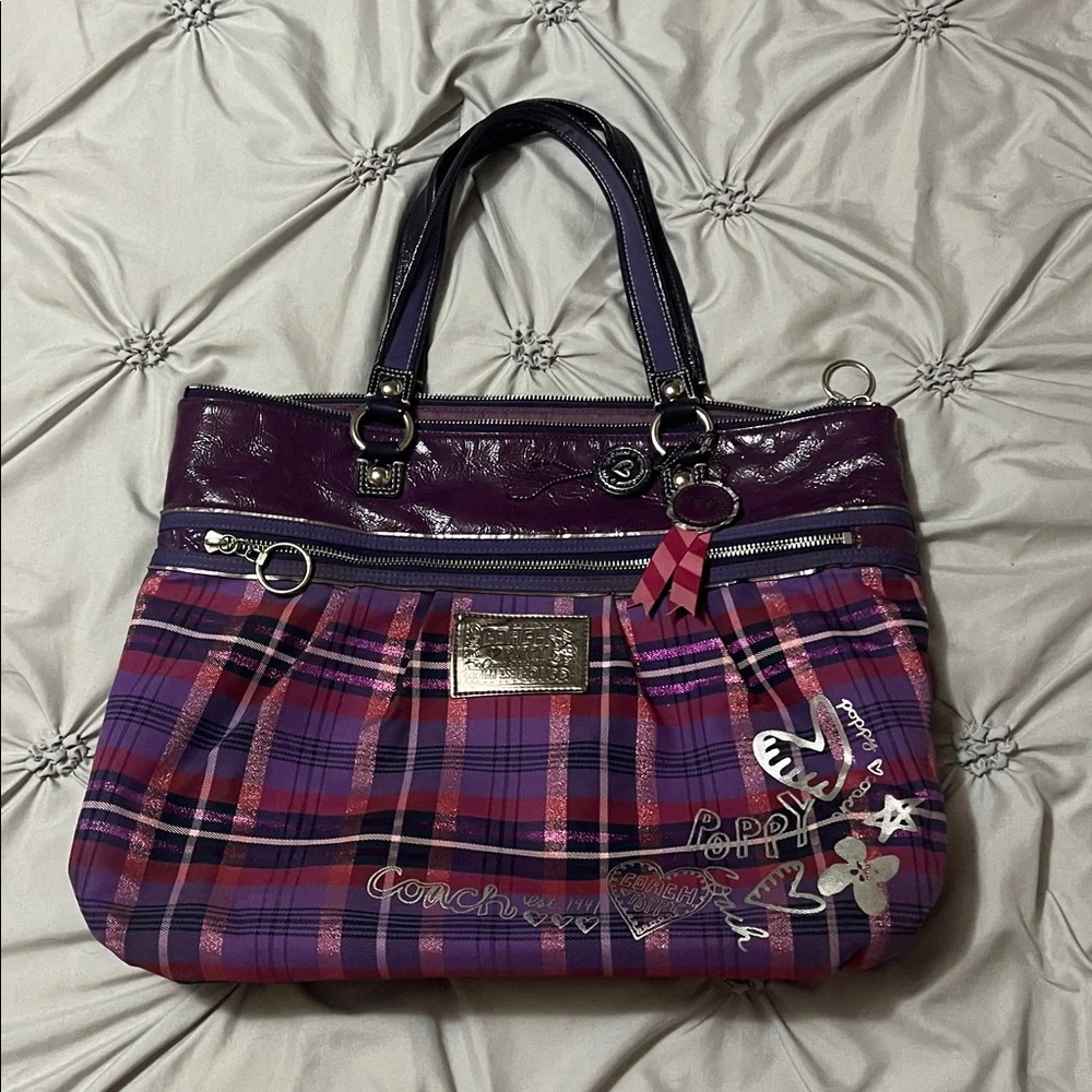 Coach Poppy classic tan and purple tartan large tote (lot of 2, not separating) - Picture 2 of 16